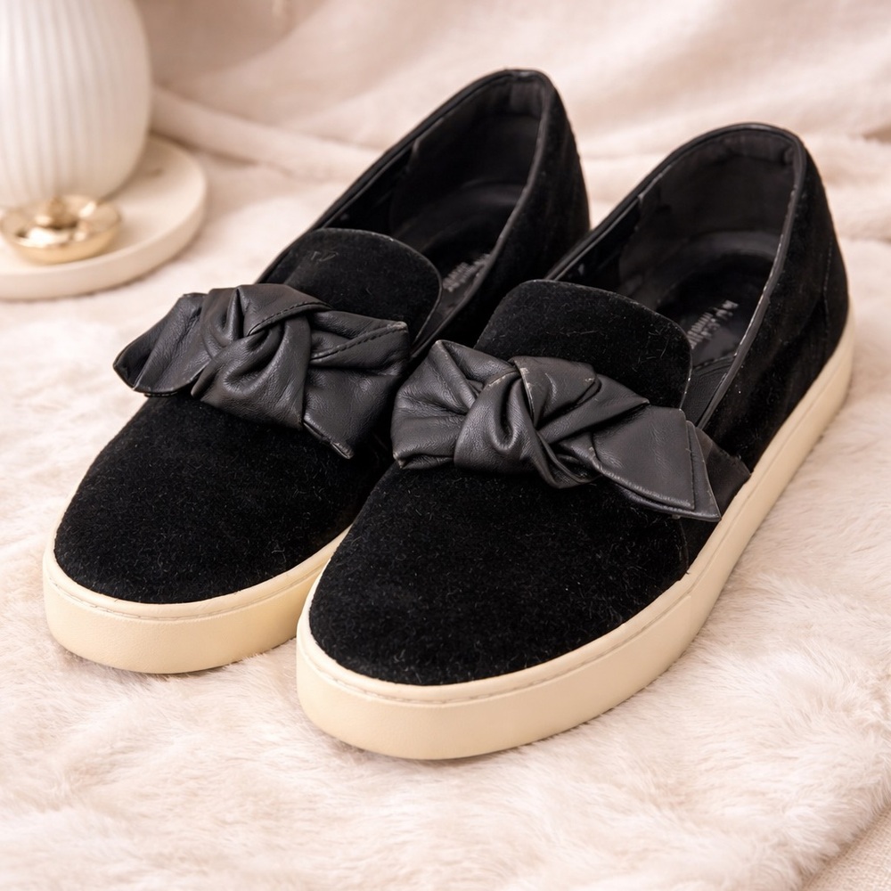 Michael Kors Black Suede Bow Slip-On Sneakers Size 8 | Platform | MK Logo